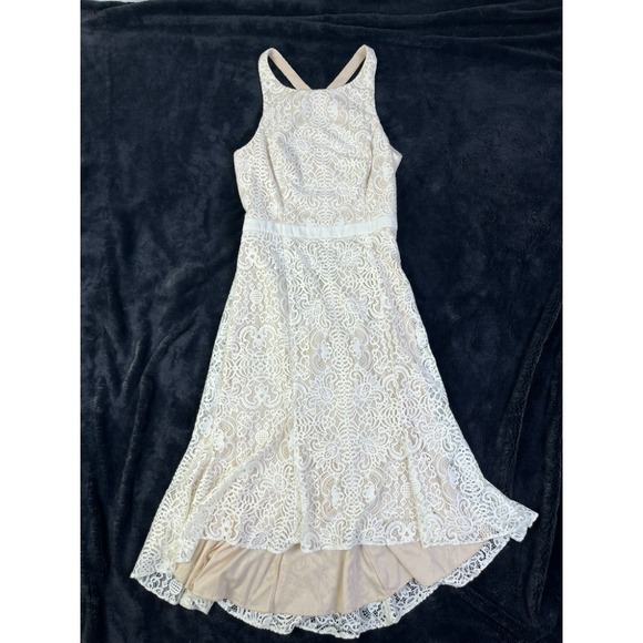 DB Studio Romantic Lace Hi-Lo Dress Sleeveless Party Cocktail Ivory‎ Size 12 - Picture 1 of 4